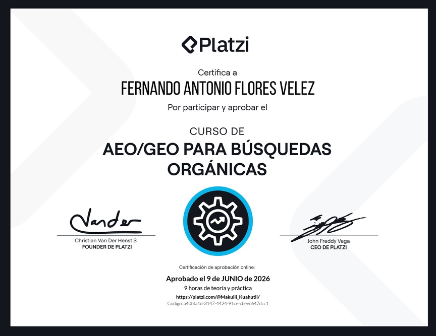 Diploma del Curso de AEO/GEO para Búsquedas Orgánicas
