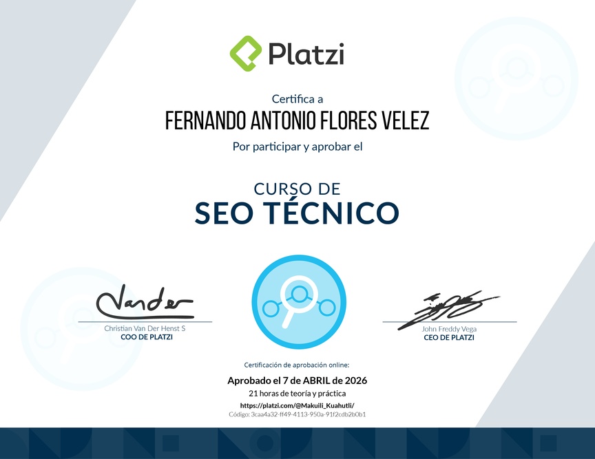 Diploma del Curso de Optimización de SEO Técnico