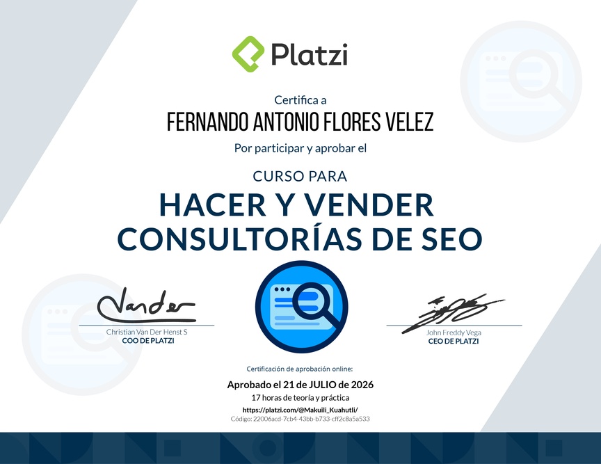 Diploma del Curso de Desarrollo de Consultorías SEO