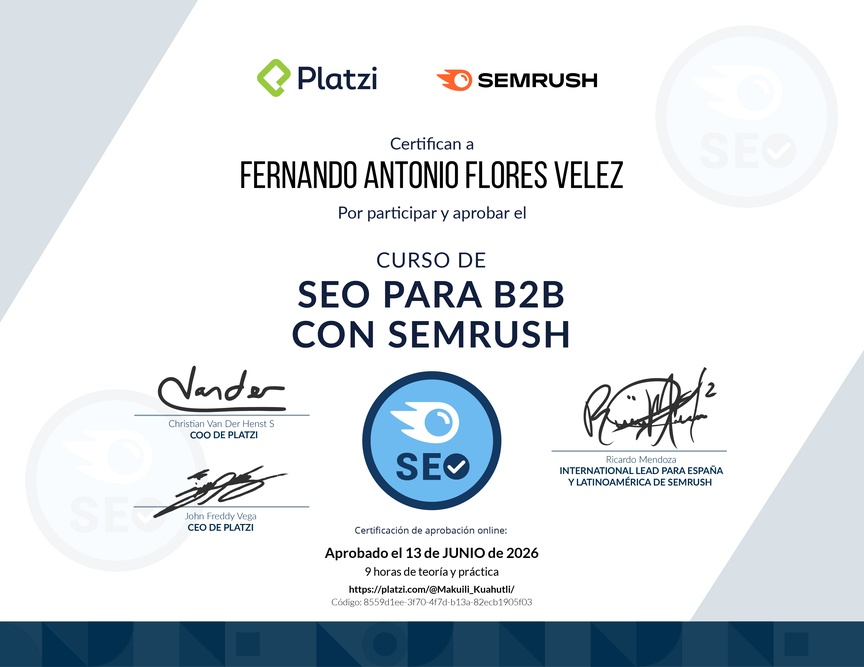 Diploma del Curso de SEO para B2B con Semrush