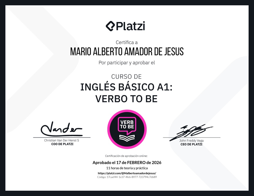 Diploma del Curso de Inglés Básico A1: Verbo To Be