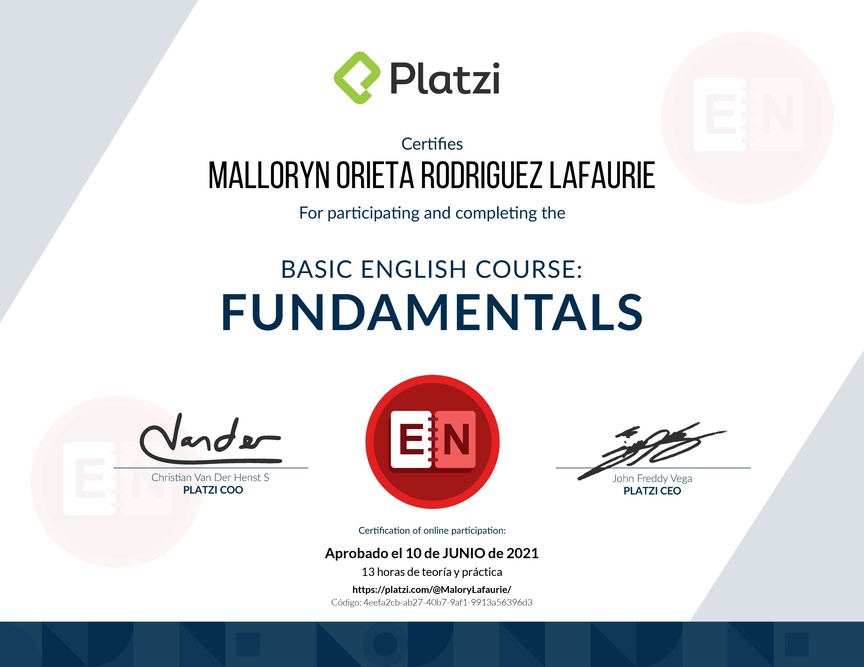 Diploma del Curso de Inglés Básico: Fundamentos 2018