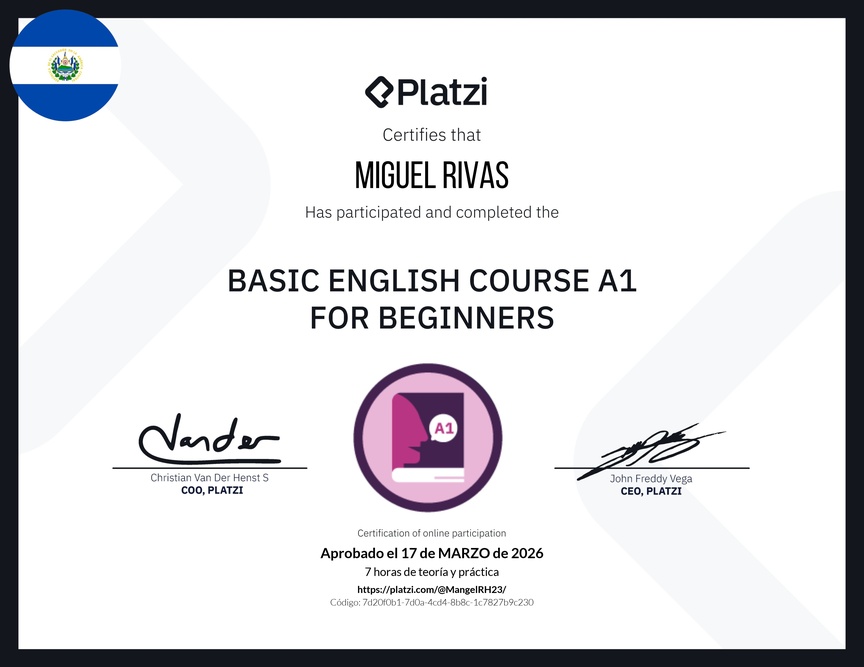 Diploma del Curso de Inglés Básico A1 para Principiantes