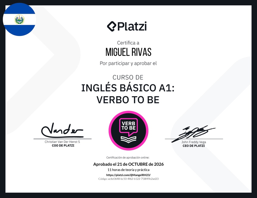 Diploma del Curso de Inglés Básico A1: Verbo To Be