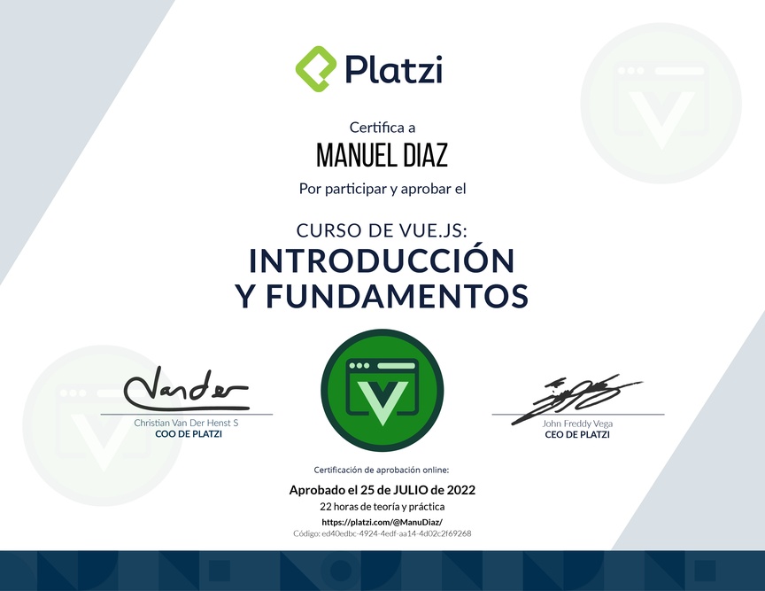 Diploma del Curso de Vue.js: Introducción y Fundamentos