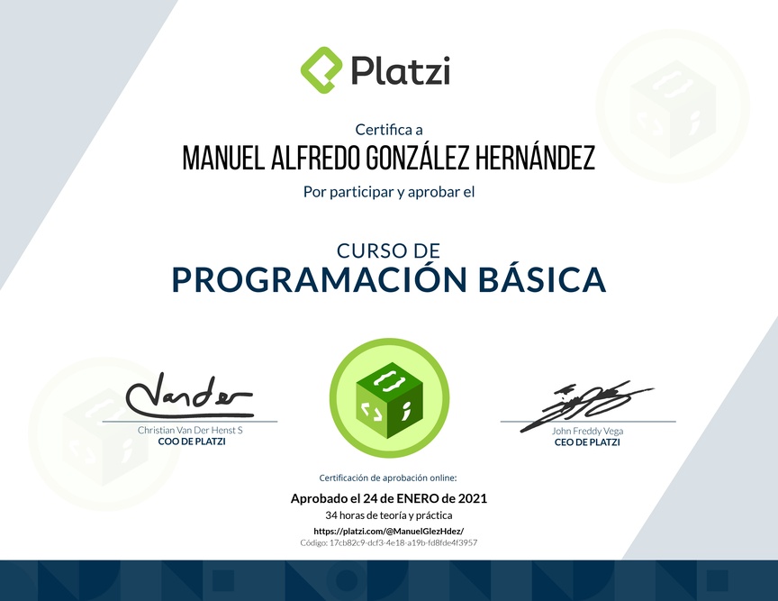 Diploma del Curso Básico de Programación