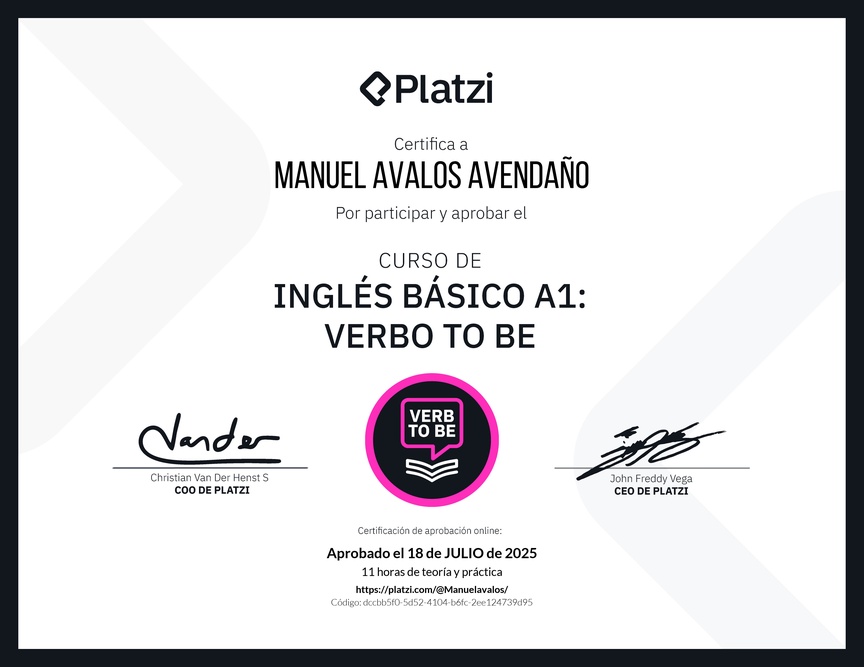 Diploma del Curso de Inglés Básico A1: Verbo To Be