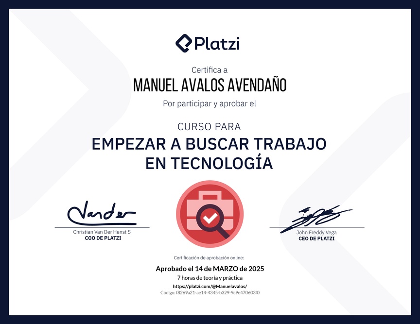 Diploma del Curso para Empezar a Buscar Trabajo en Tecnología