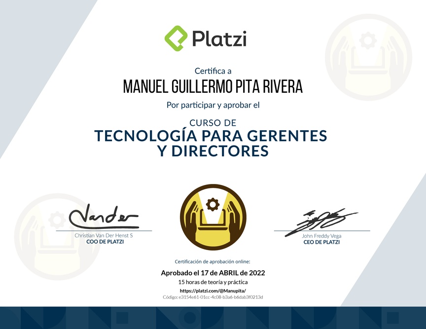 Diploma del Curso de Tecnología para Gerentes y Directores