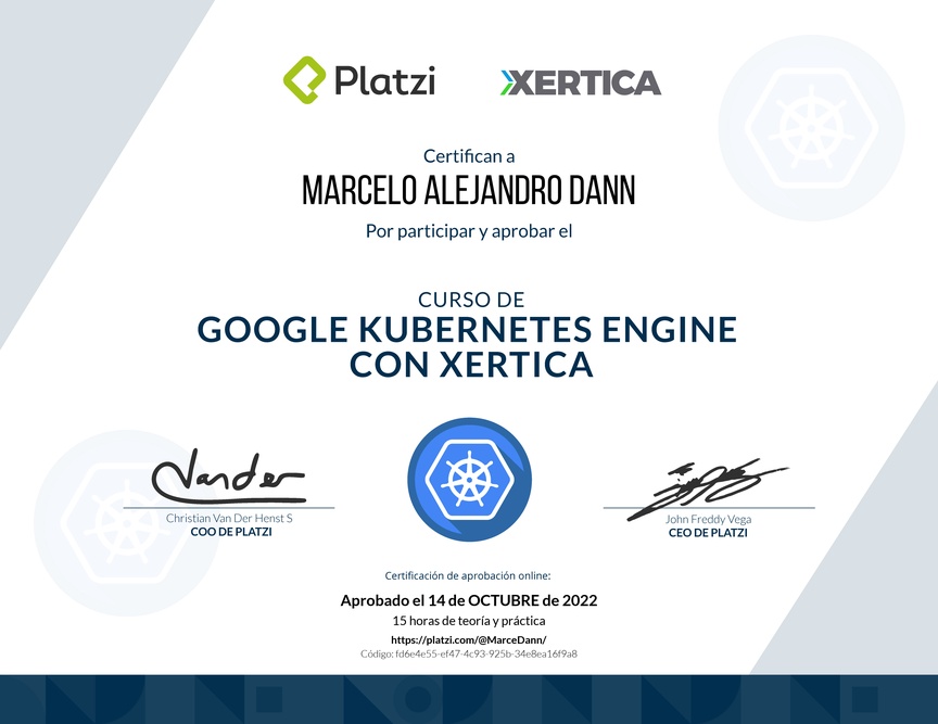 Diploma del Curso de Google Kubernetes Engine (2018)