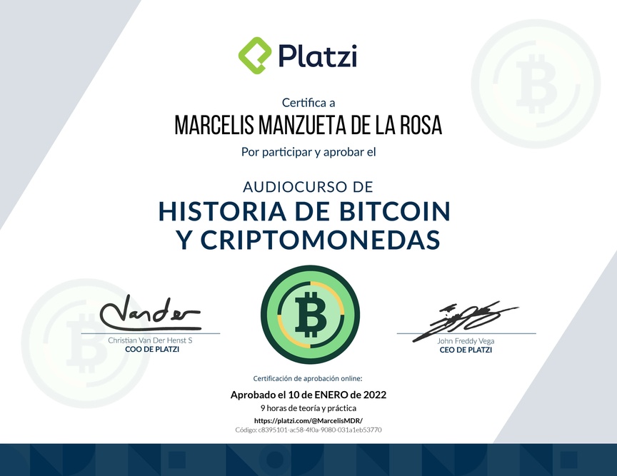 Diploma de Audiocurso de Historia de Bitcoin y Criptomonedas