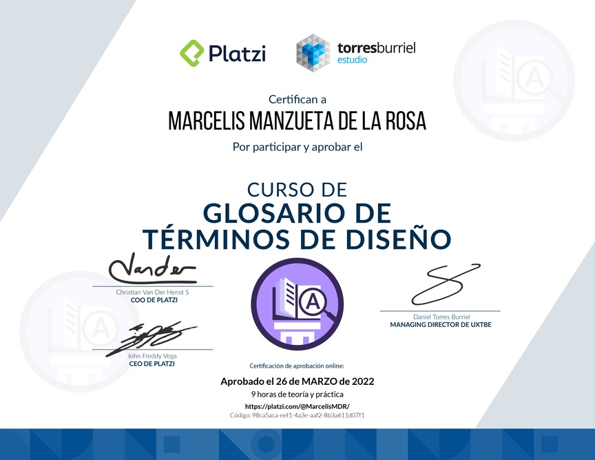 Diploma de Audiocurso Glosario de Términos de Diseño