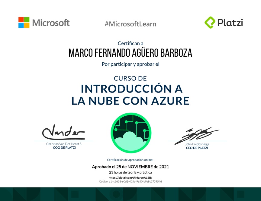 Diploma del Curso de Introducción a la Nube con Azure