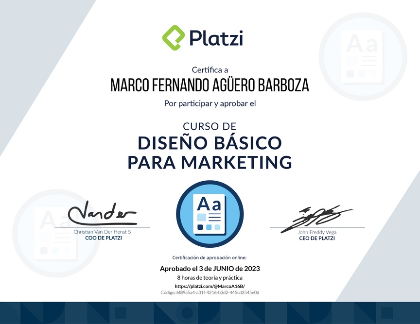 Diploma del Curso de Introducción al Diseño para Marketing