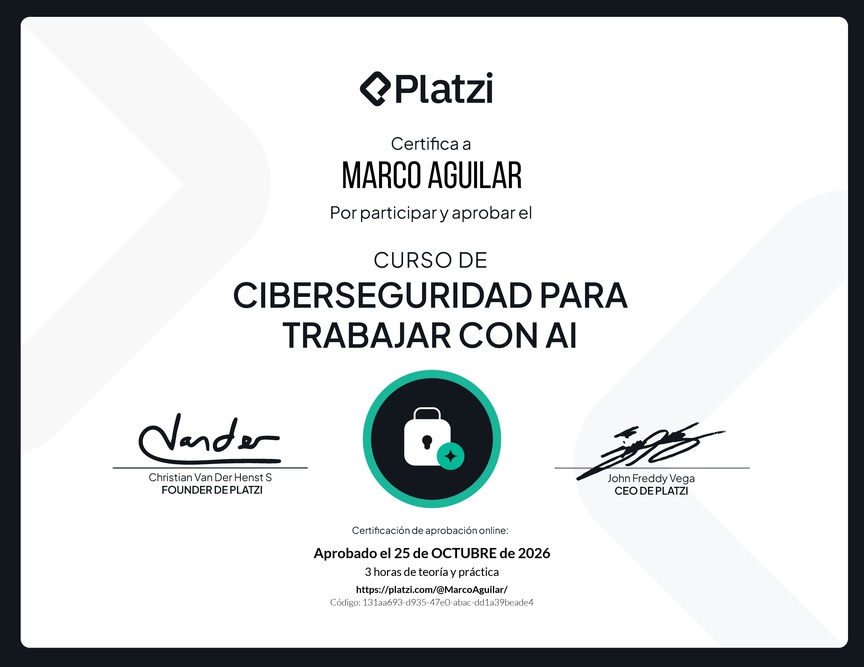 Diploma del Curso de Ciberseguridad para Trabajar con AI