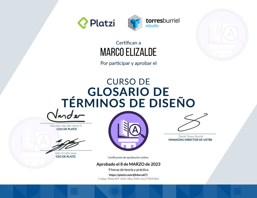 Diploma de Audiocurso Glosario de Términos de Diseño
