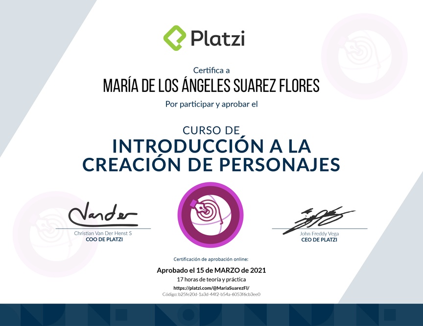 Diploma del Curso de Introducción a la Creación de Personajes