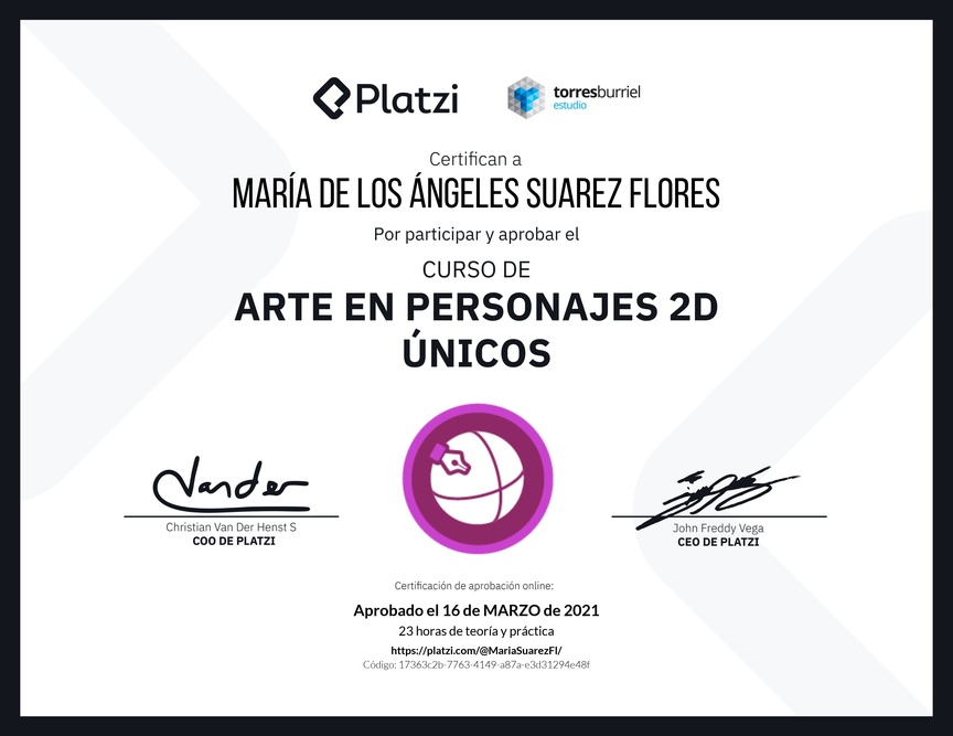 Diploma del Curso de Arte en Personajes 2D Únicos