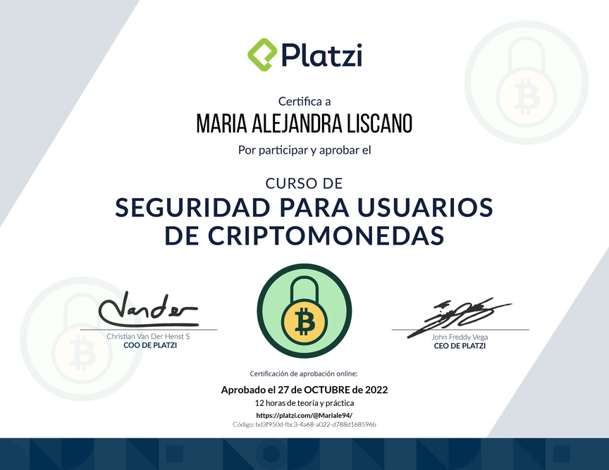 Diploma del Curso de Seguridad para Usuarios de Criptomonedas
