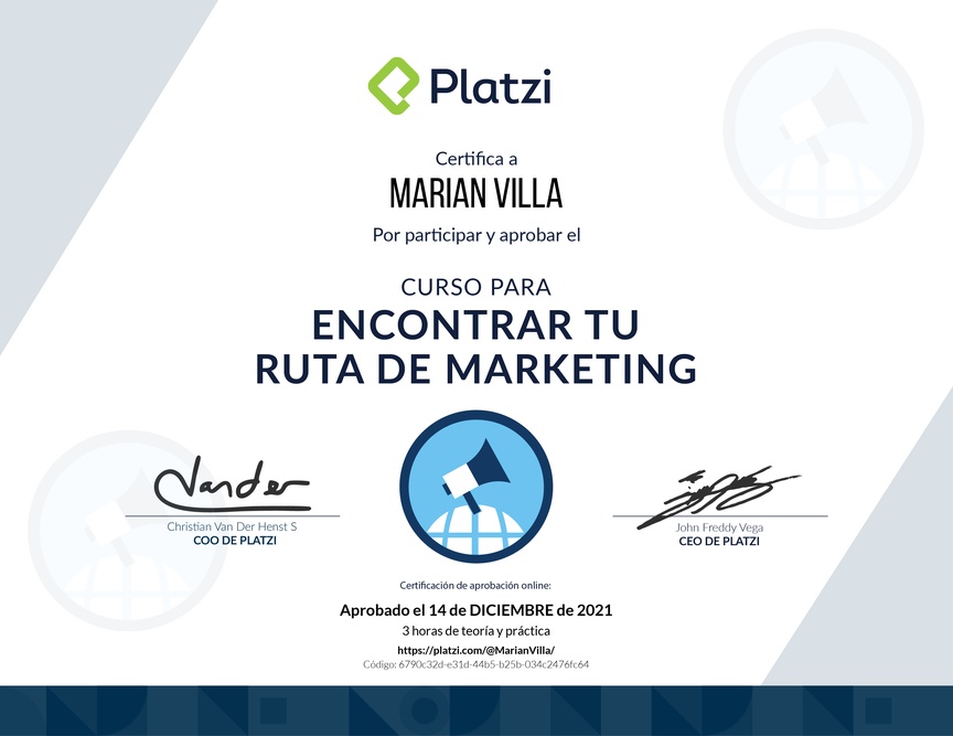 Diploma del Curso para Conocer los Roles en Marketing Digital