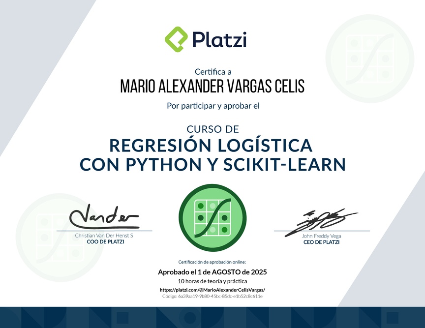 Diploma del Curso de Regresión Logística con Python y scikit-learn