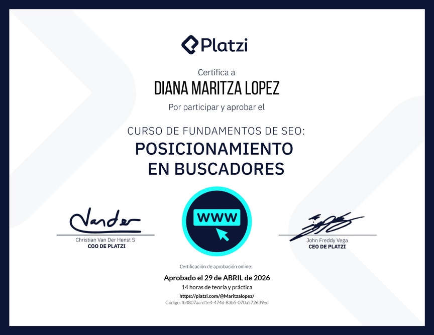 Diploma del Curso de Fundamentos de SEO y Posicionamiento Web