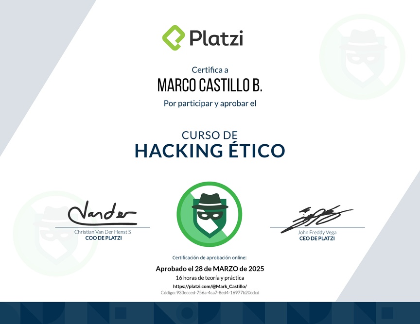 Diploma del Curso de Hacking Ético