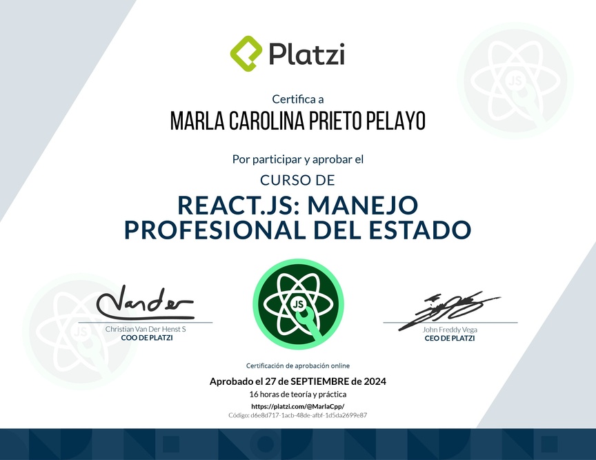 Diploma del Curso de React.js: Manejo Profesional del Estado