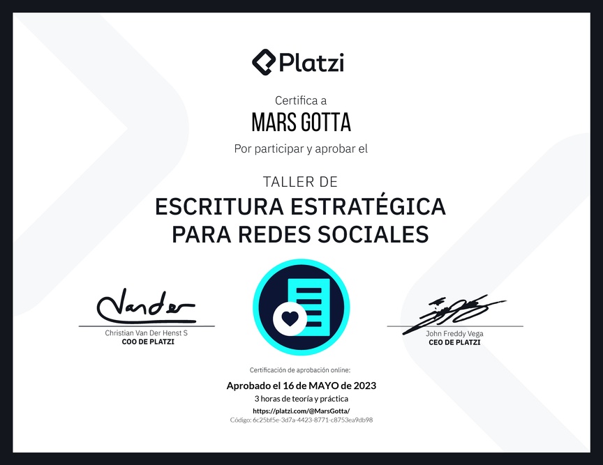 Diploma de Taller de Escritura Estratégica para Redes Sociales