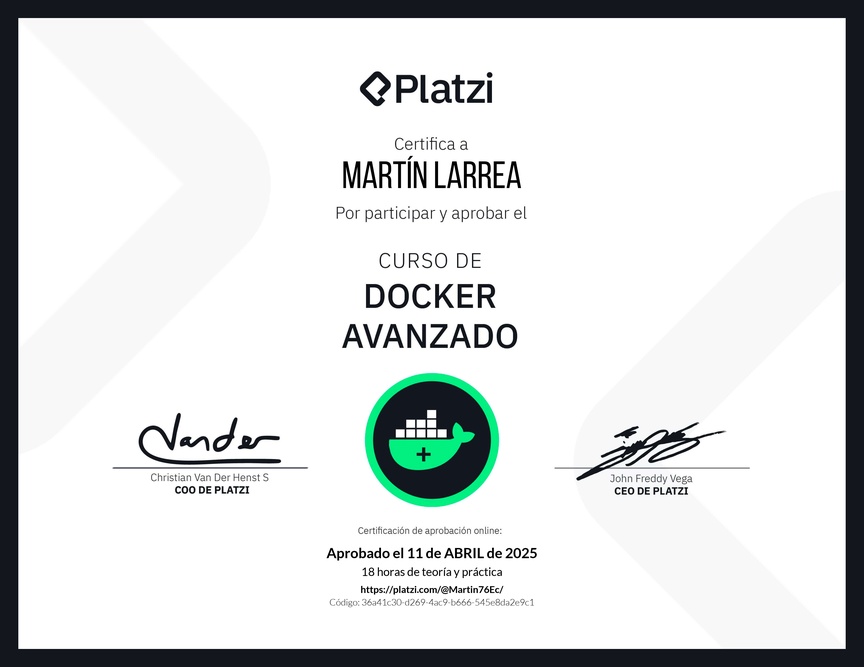 Diploma del Curso de Docker Avanzado