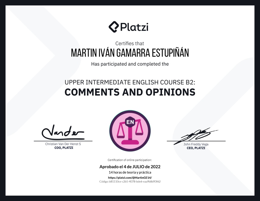 Diploma del Curso de Inglés Intermedio Alto B2: Comentarios y Opiniones
