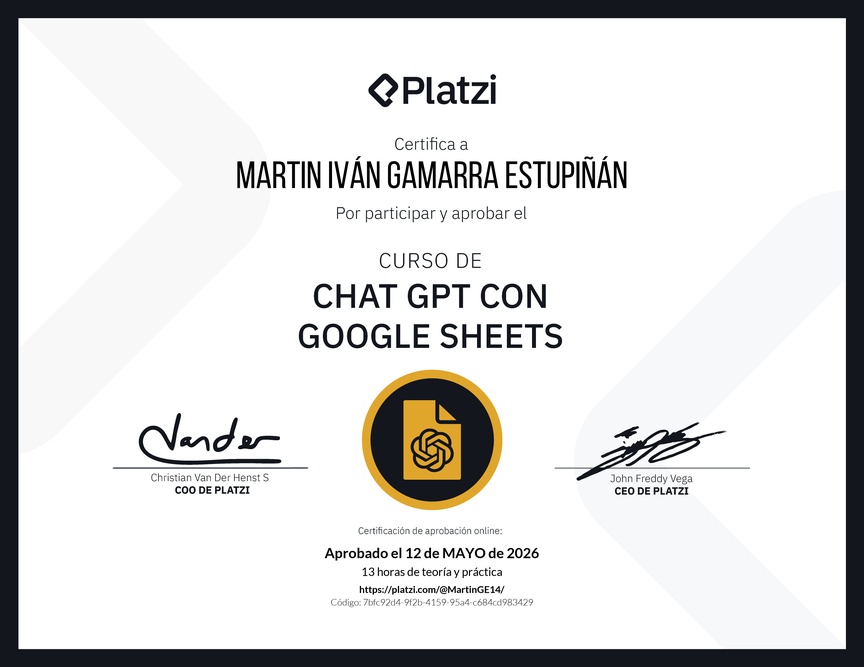Diploma del Curso de ChatGPT con Google Sheets