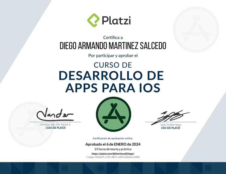 Diploma del Curso de Desarrollo de Apps para iOS
