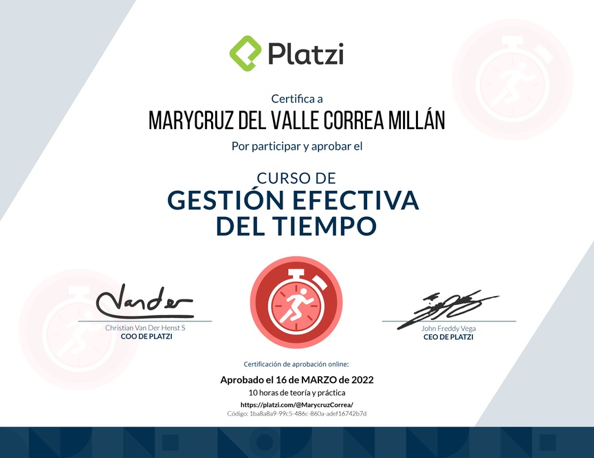 Diploma del Curso de Gestión Efectiva del Tiempo