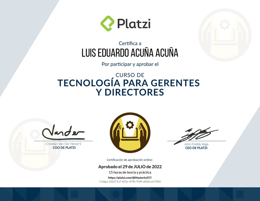 Diploma del Curso de Tecnología para Gerentes y Directores