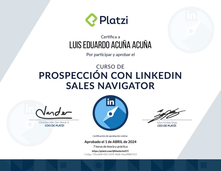 Diploma del Curso de Prospección con LinkedIn Sales Navigator