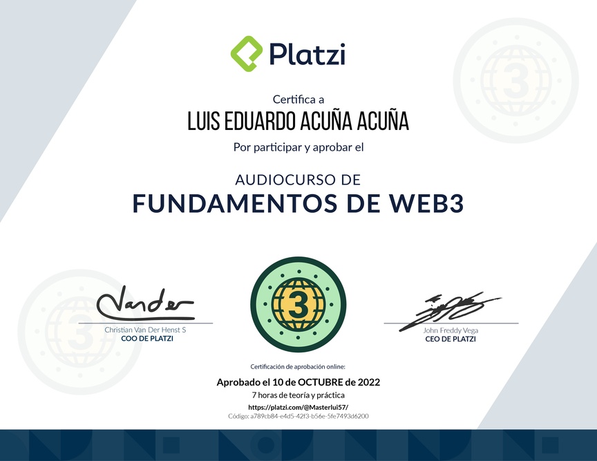 Diploma de Audiocurso de Fundamentos de Web3