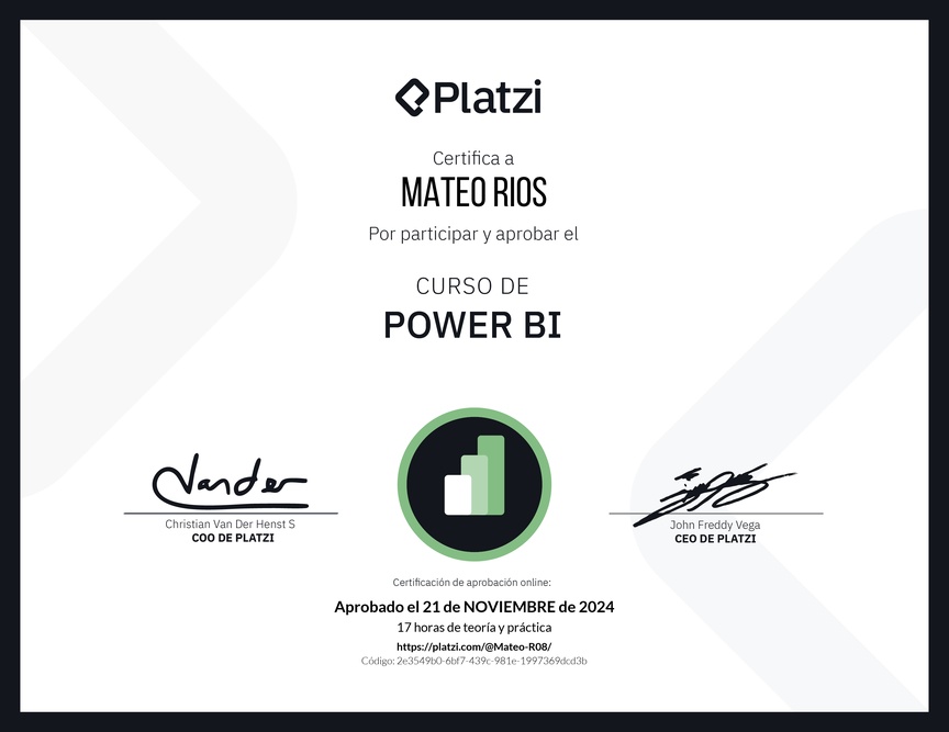 Diploma del Curso de Power BI