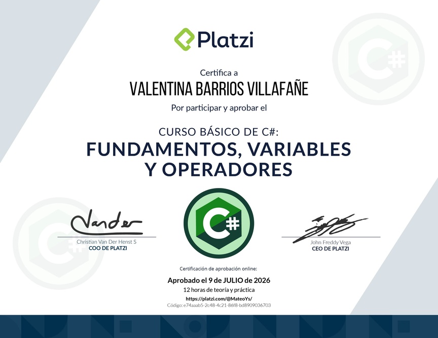 Diploma del Curso Básico de Programación con C#
