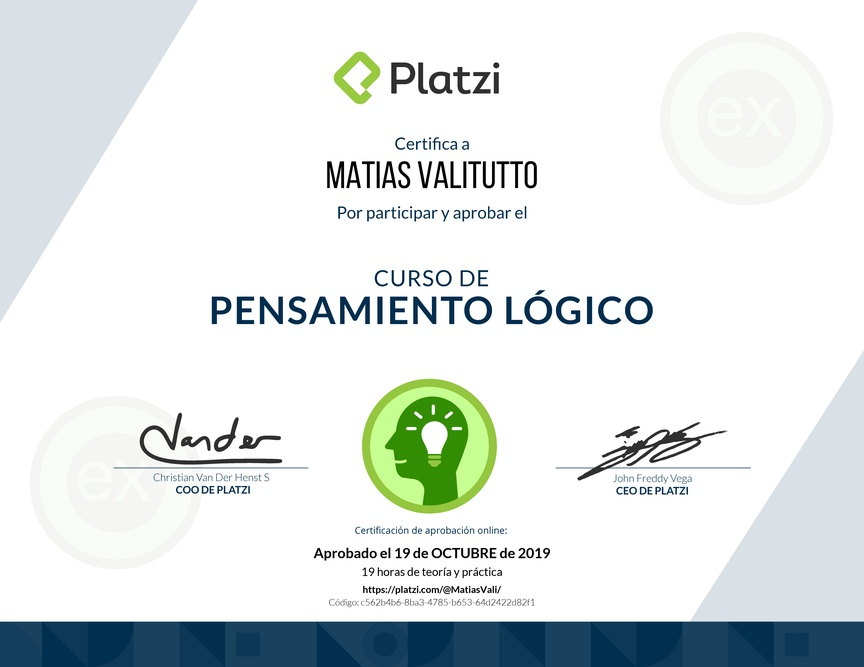 Diploma del Curso de Pensamiento Lógico 2018