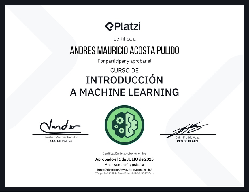 Diploma del Curso de Introducción a Machine Learning