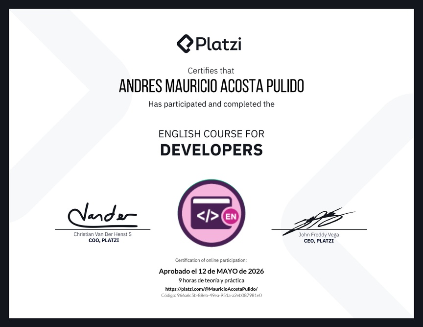 Diploma del Curso de Inglés para Programadores