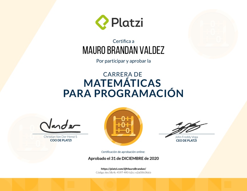 Diploma de la Ruta de Aprendizaje de Matemáticas para Programación