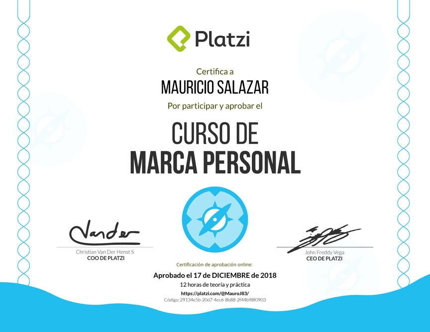 Diploma del Curso Gratis de Marca Personal 2018