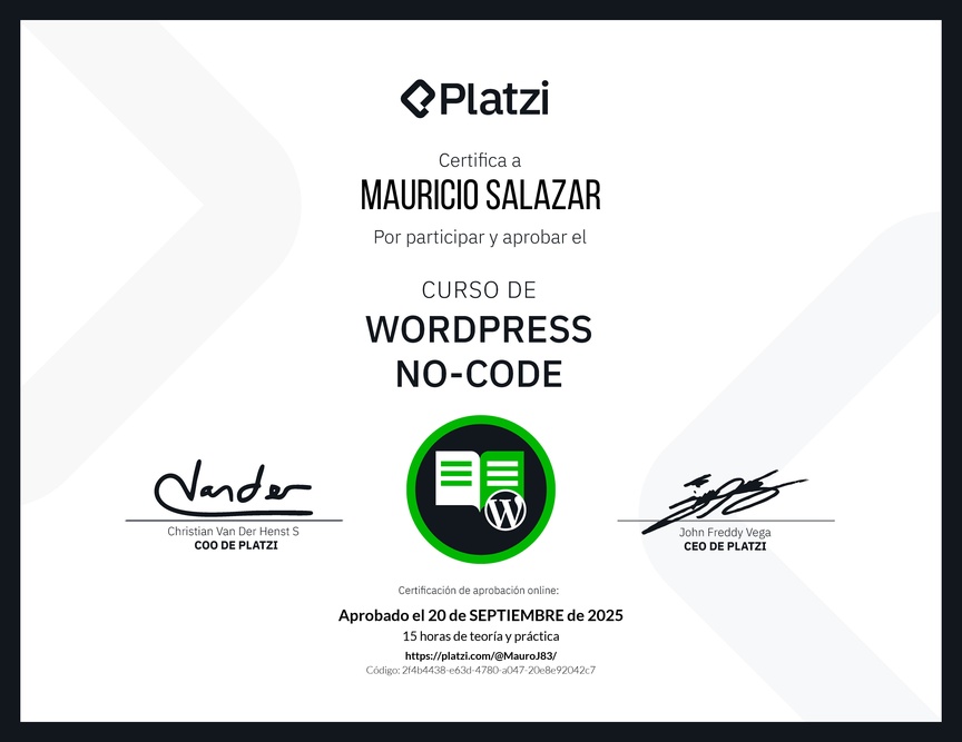 Diploma del Curso de WordPress No-Code
