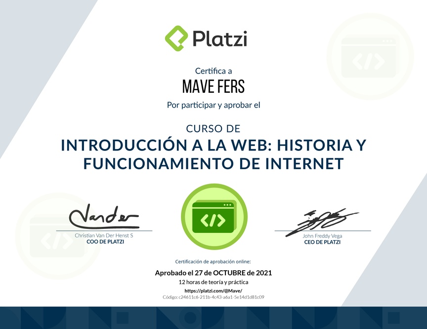 Diploma del Curso de Introducción a la Web: Historia y Funcionamiento de Internet