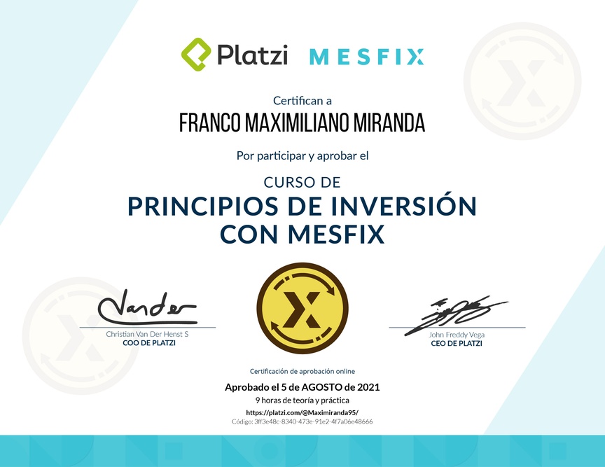 Diploma del Curso de Principios de Inversión con Mesfix