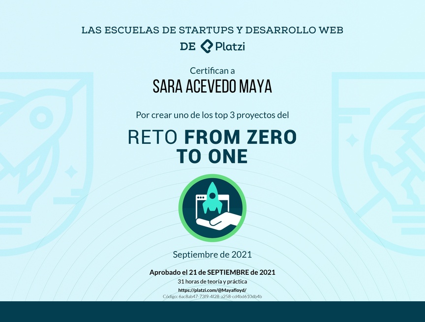 Diploma de From Zero to One: top 3 productos
