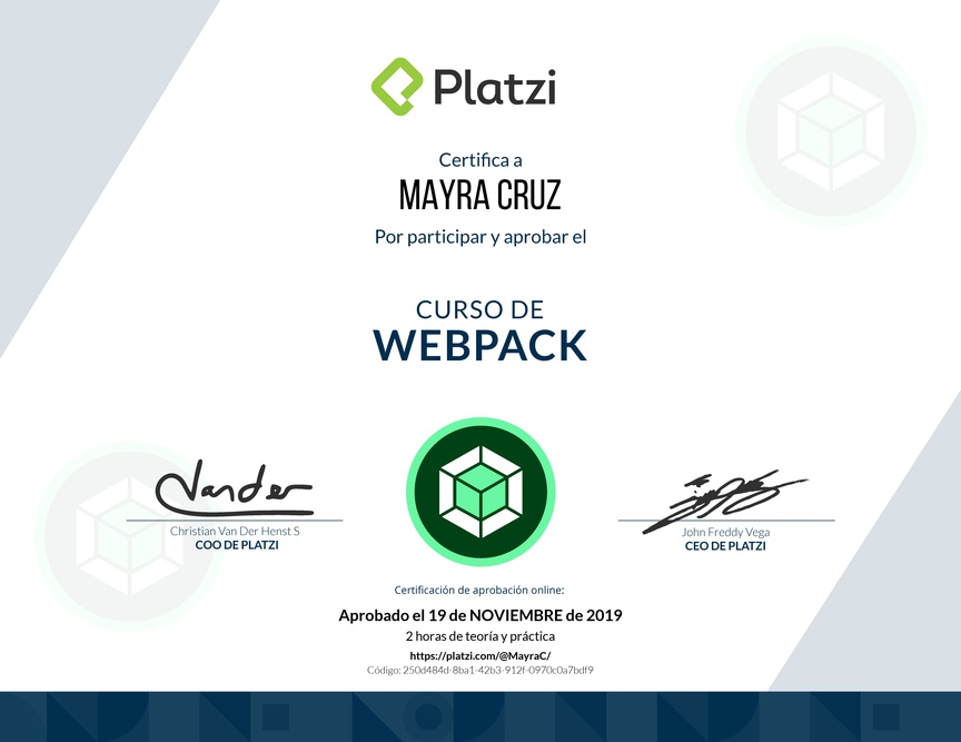 Diploma del Curso de Webpack 2019