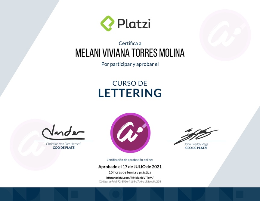 Diploma del Curso de Lettering Creativo